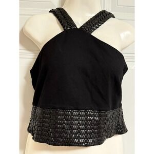 Bebe Halter Top SZ Large Black Whimsigoth Evening Glam Cropped B